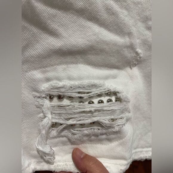 Just Cavalli Distressed White Denim Shorts with Skull and Stud Detail - Size 31 - Picture 2 of 9